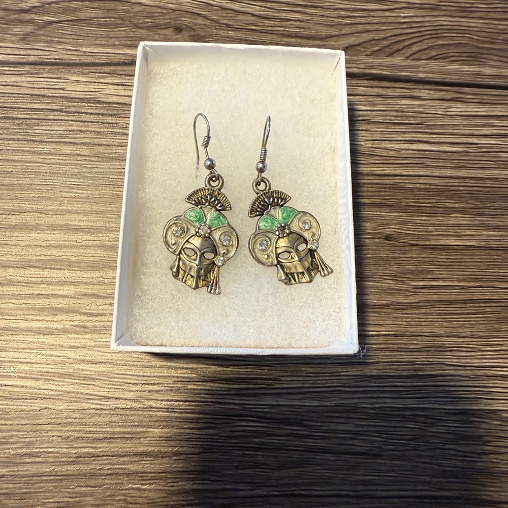 Elegant Gold and Green Dangle Earrings from Venice